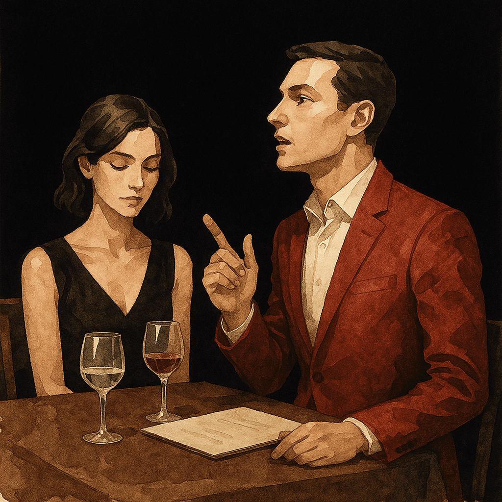 A couple sitting together with secret control dynamics