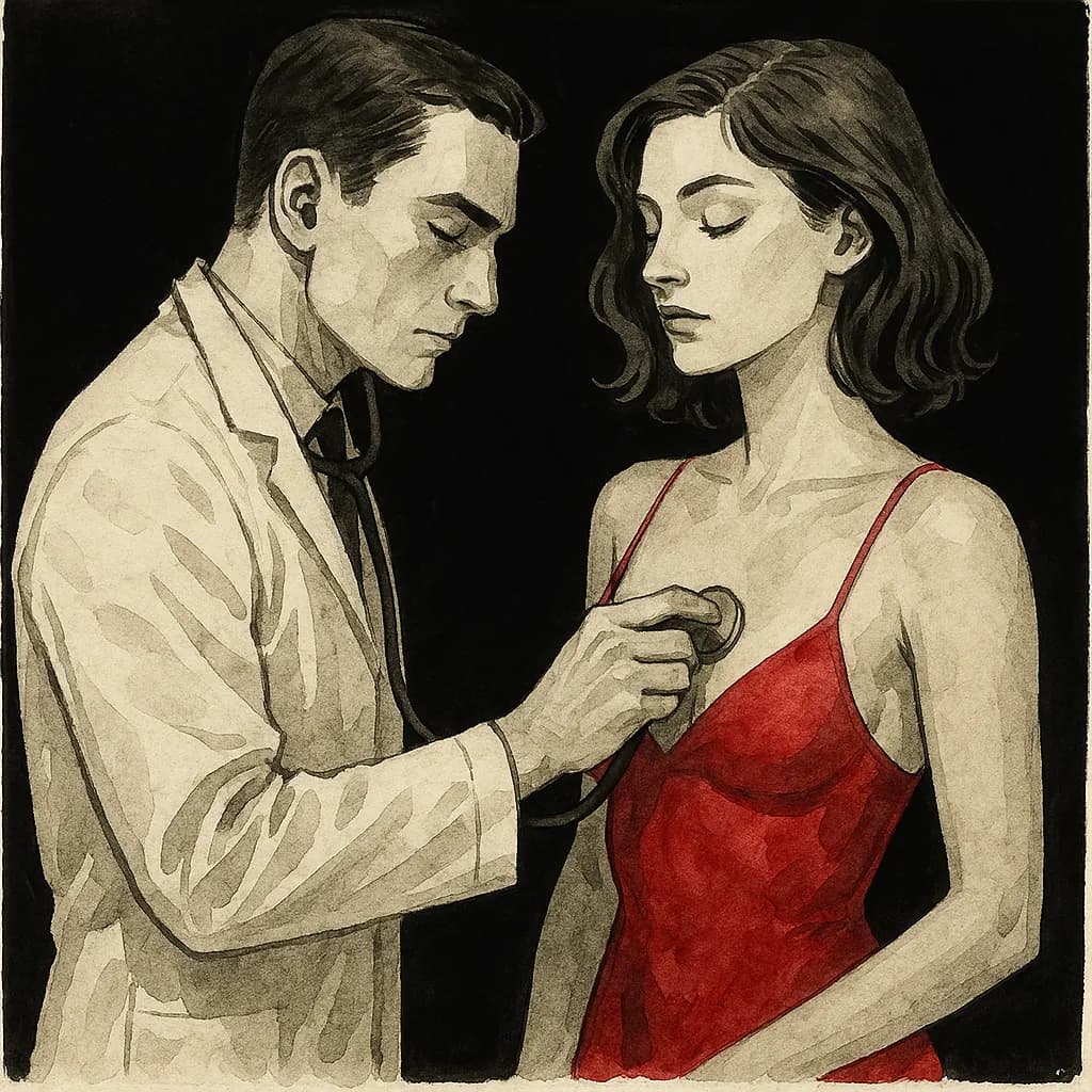 A medical roleplay scene with professional examination setup