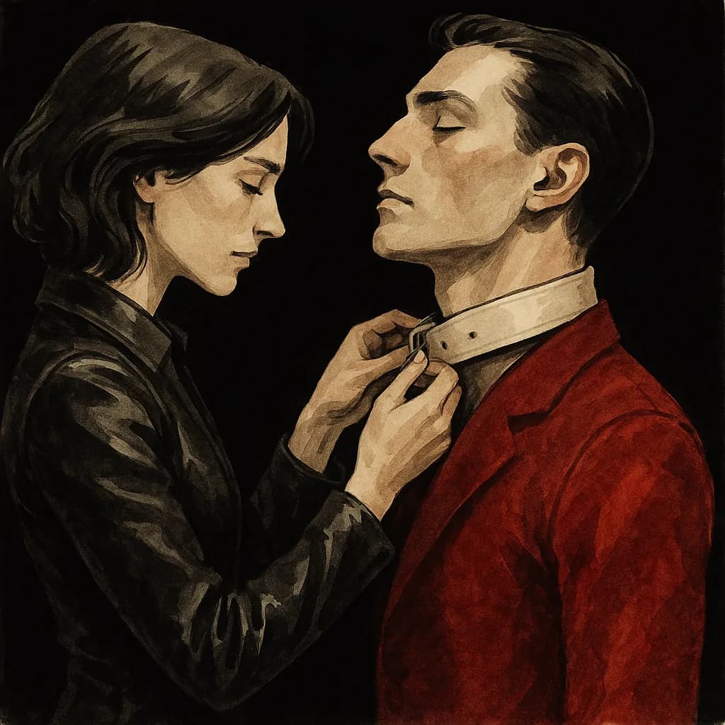 A soft collar being fastened as a ritual marker