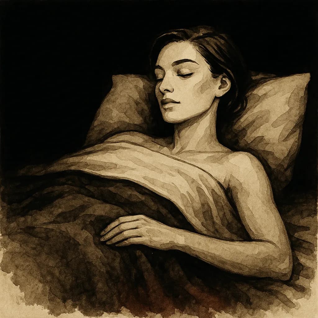 Couple cuddling in bed during aftercare following consensual somnophilia scene