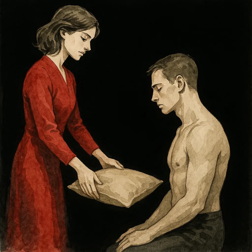 A woman placing a cushion for comfort and support