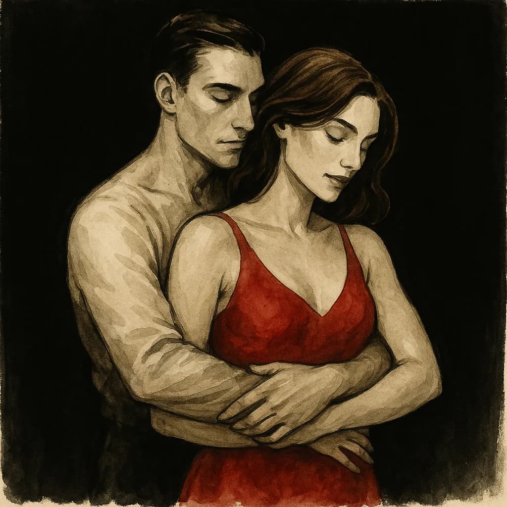A couple providing gentle aftercare following intense edge play scene