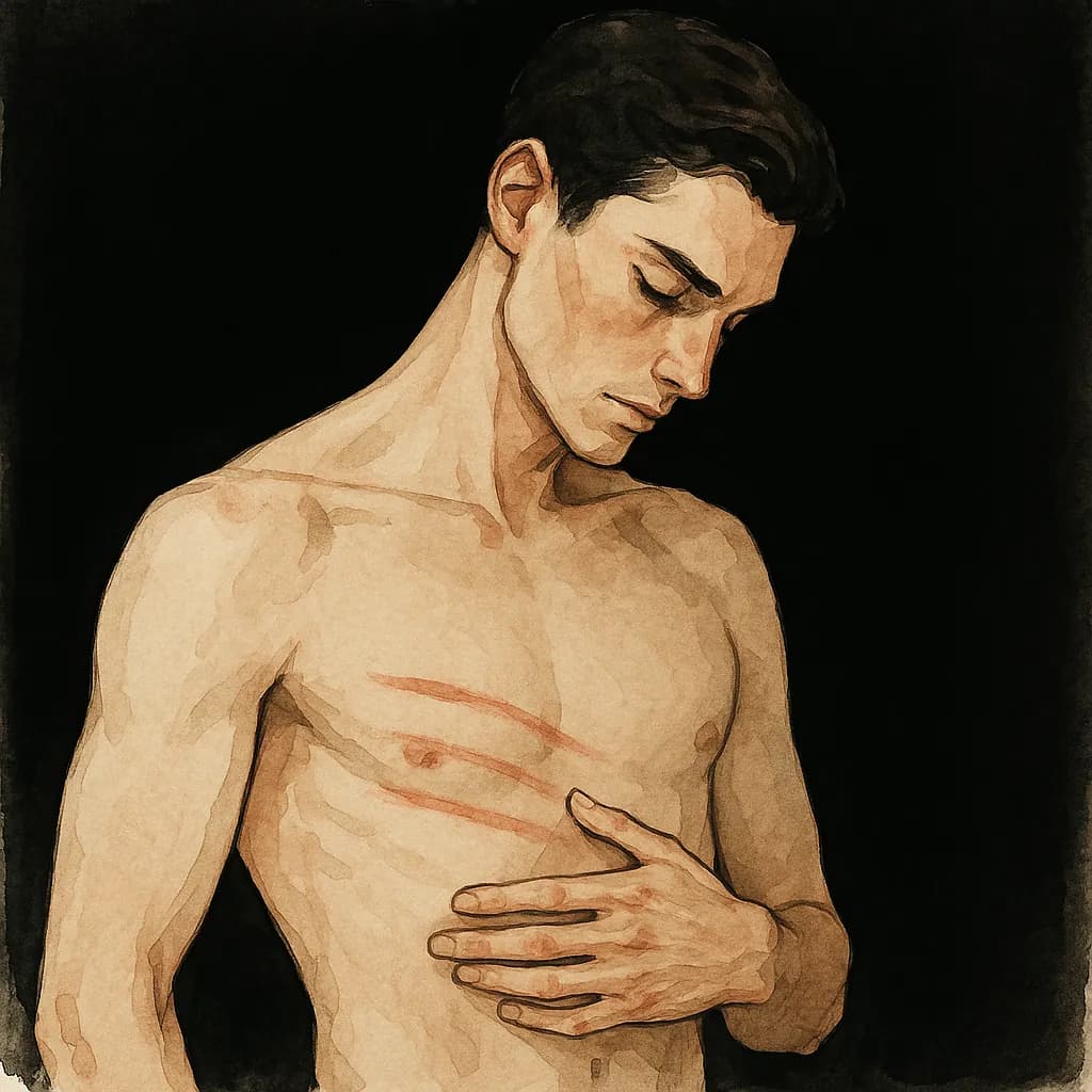 Person examining marks on their body after intense edge play session