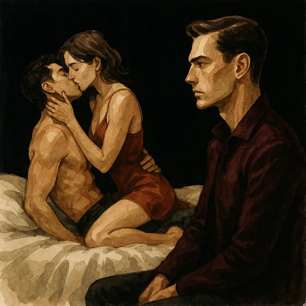 A couple sleeping together while someone watches, which can be a extreme yet fun way to consensually expose yourself