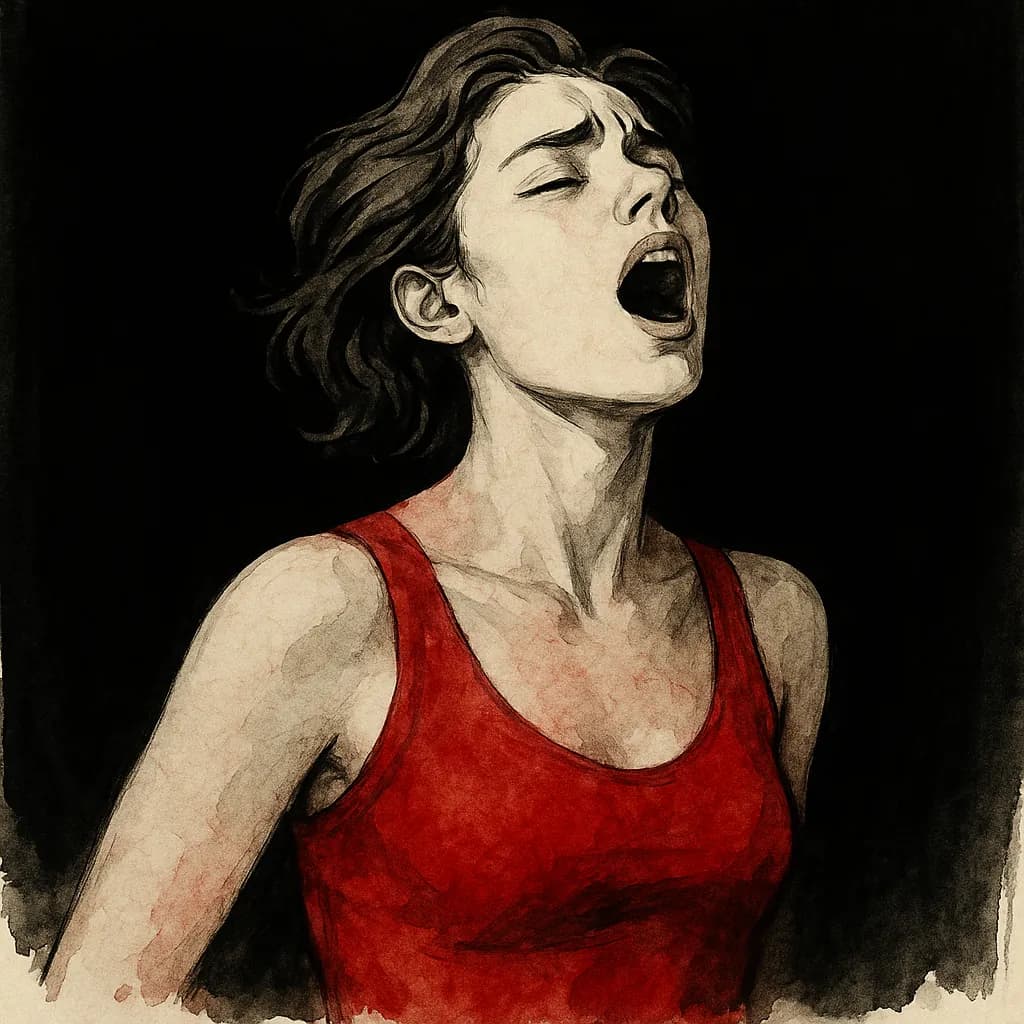 A woman experiences intense pleasure during an orgasm control scene