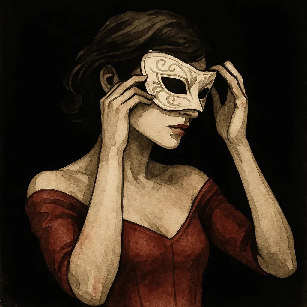 A woman putting on an elegant masquerade mask