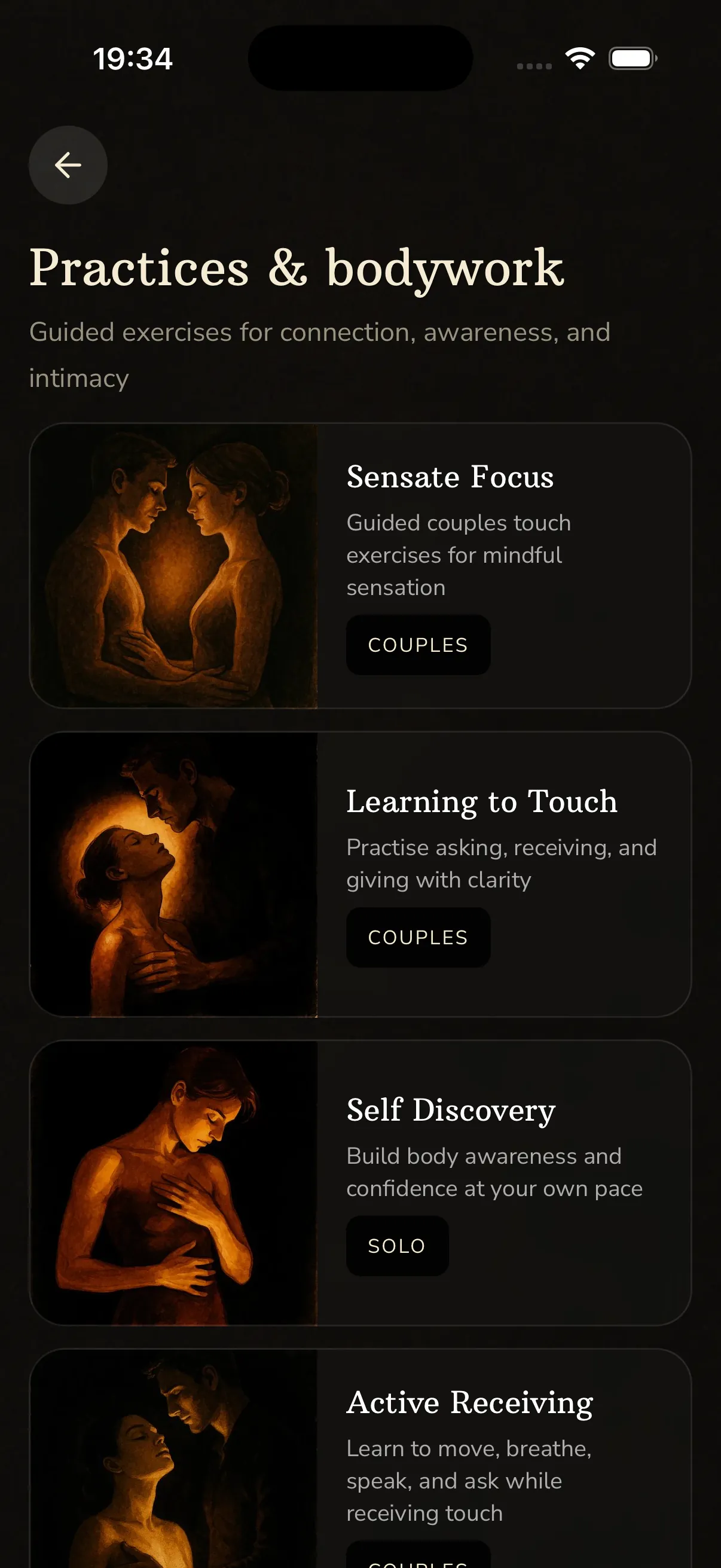 All seven guided session modules available in BeMoreKinky 5.0