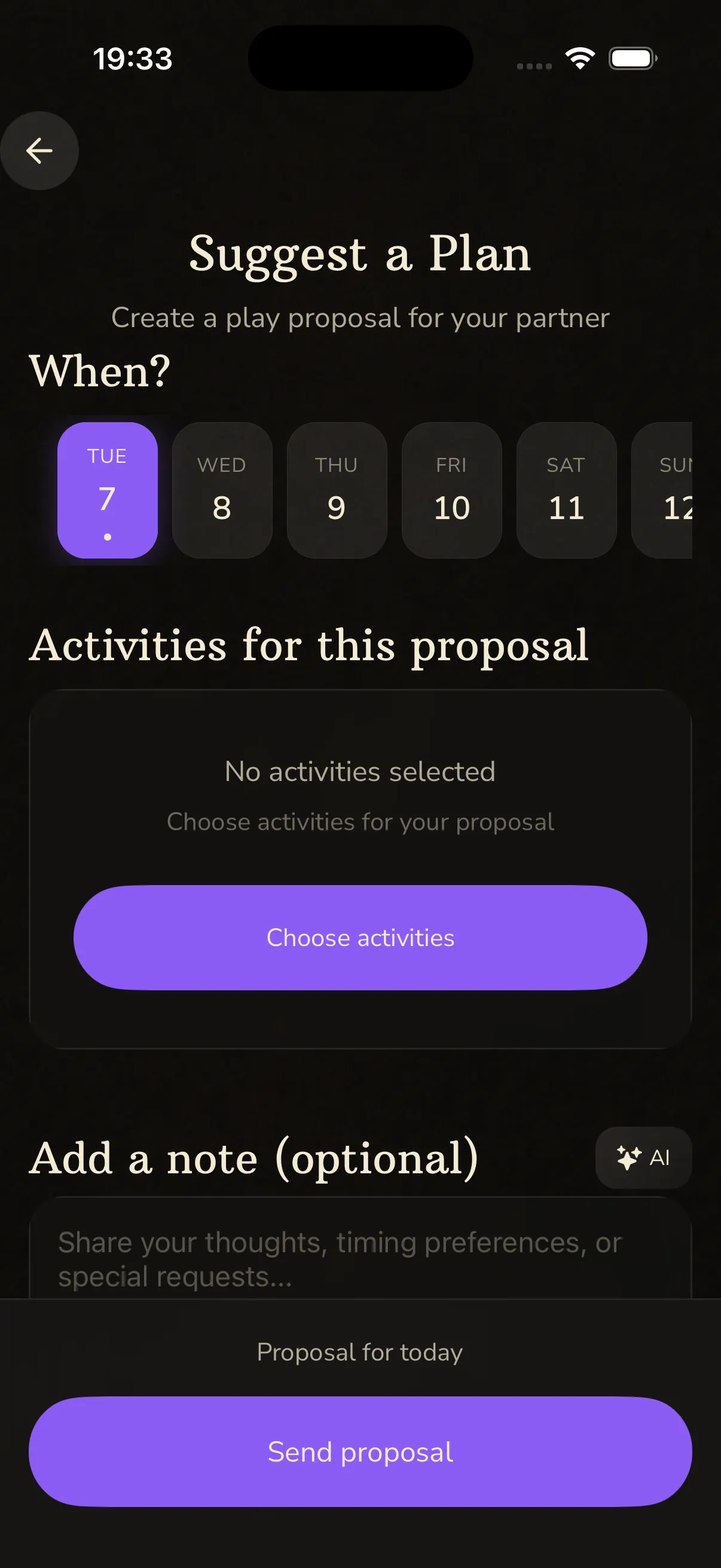 Redesigned BeMoreKinky activity selection with grid layout and subcategory filters