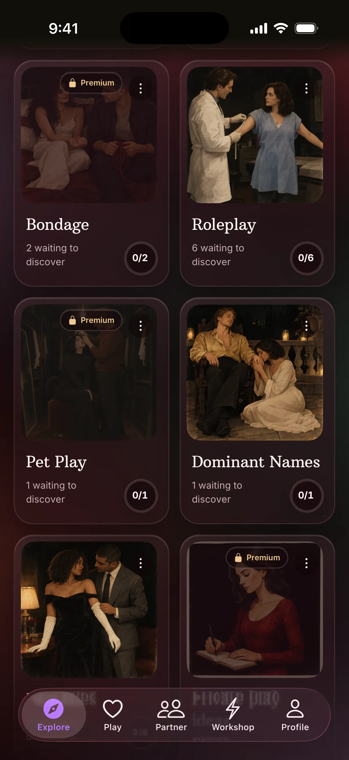 Pet Play in the category grid, beside Bondage, Roleplay and Dominant Names