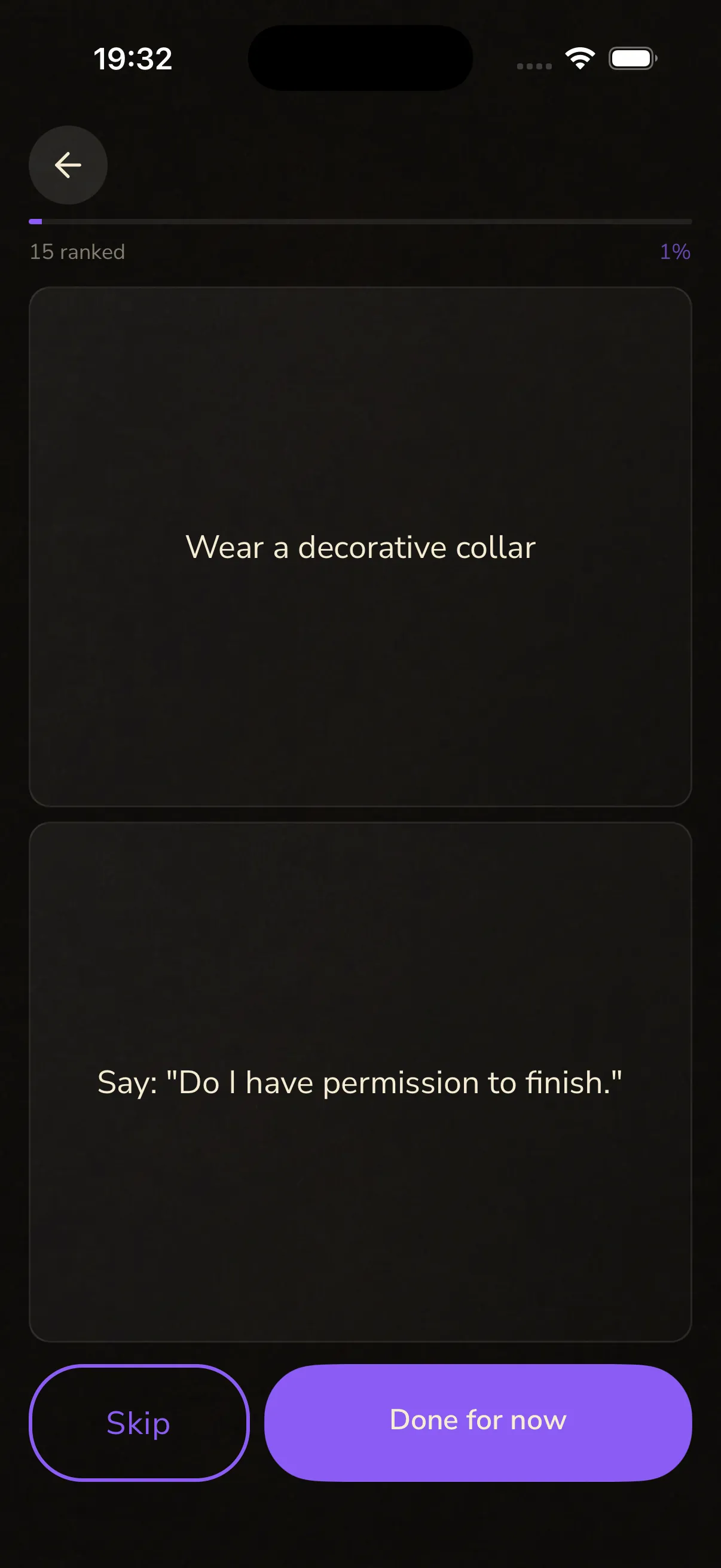 BeMoreKinky Would You Rather comparison screen with two activities side by side