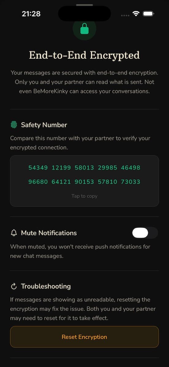 BeMoreKinky End-to-End Encryption Safety Number Verification