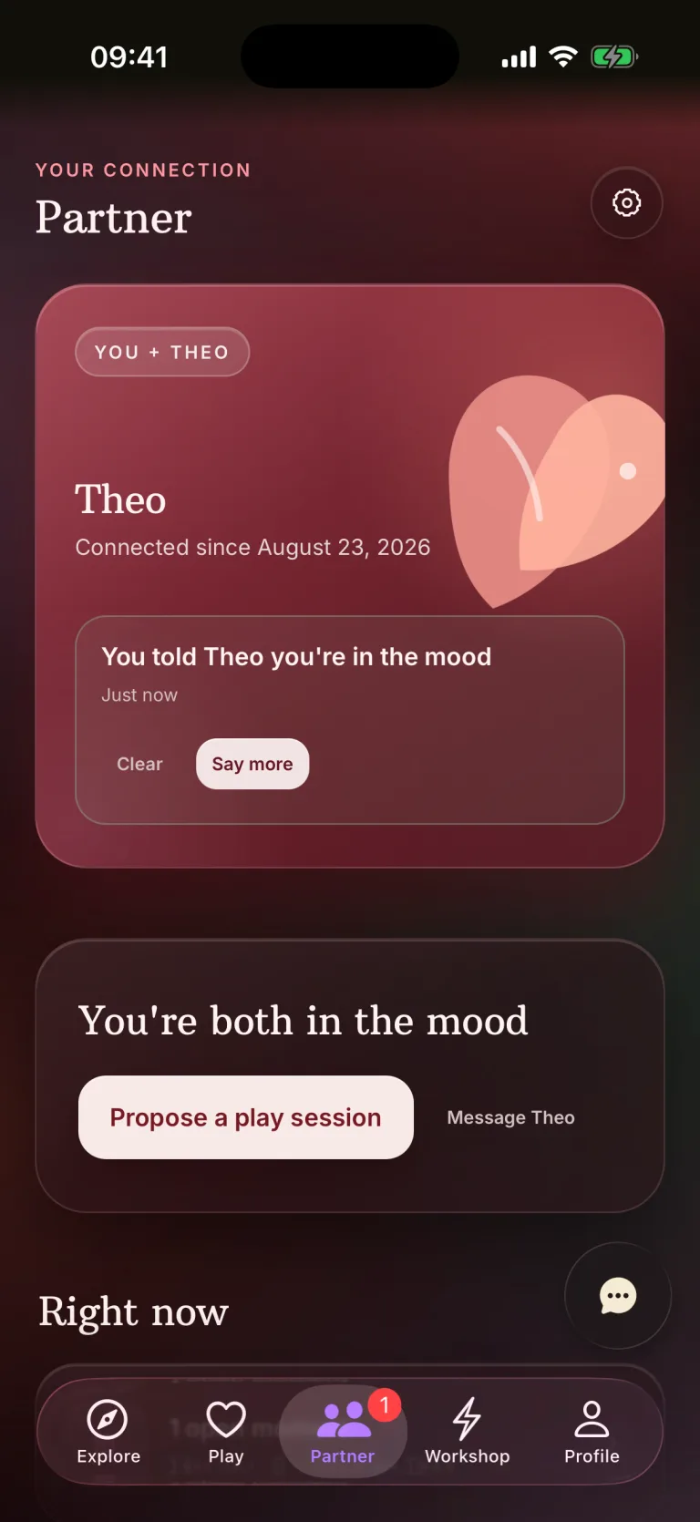 Partner hub showing you're both in the mood with a Propose a play session button