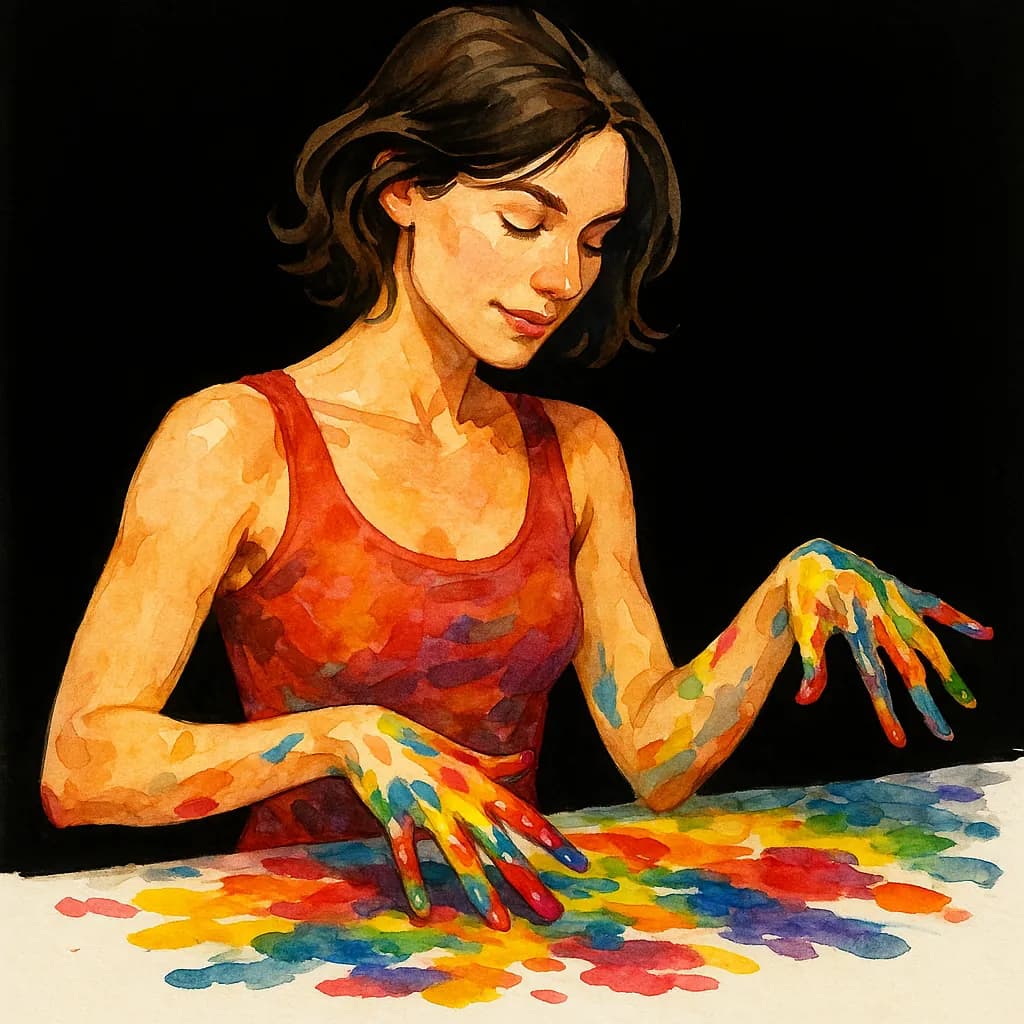 Woman in little space fingerpainting