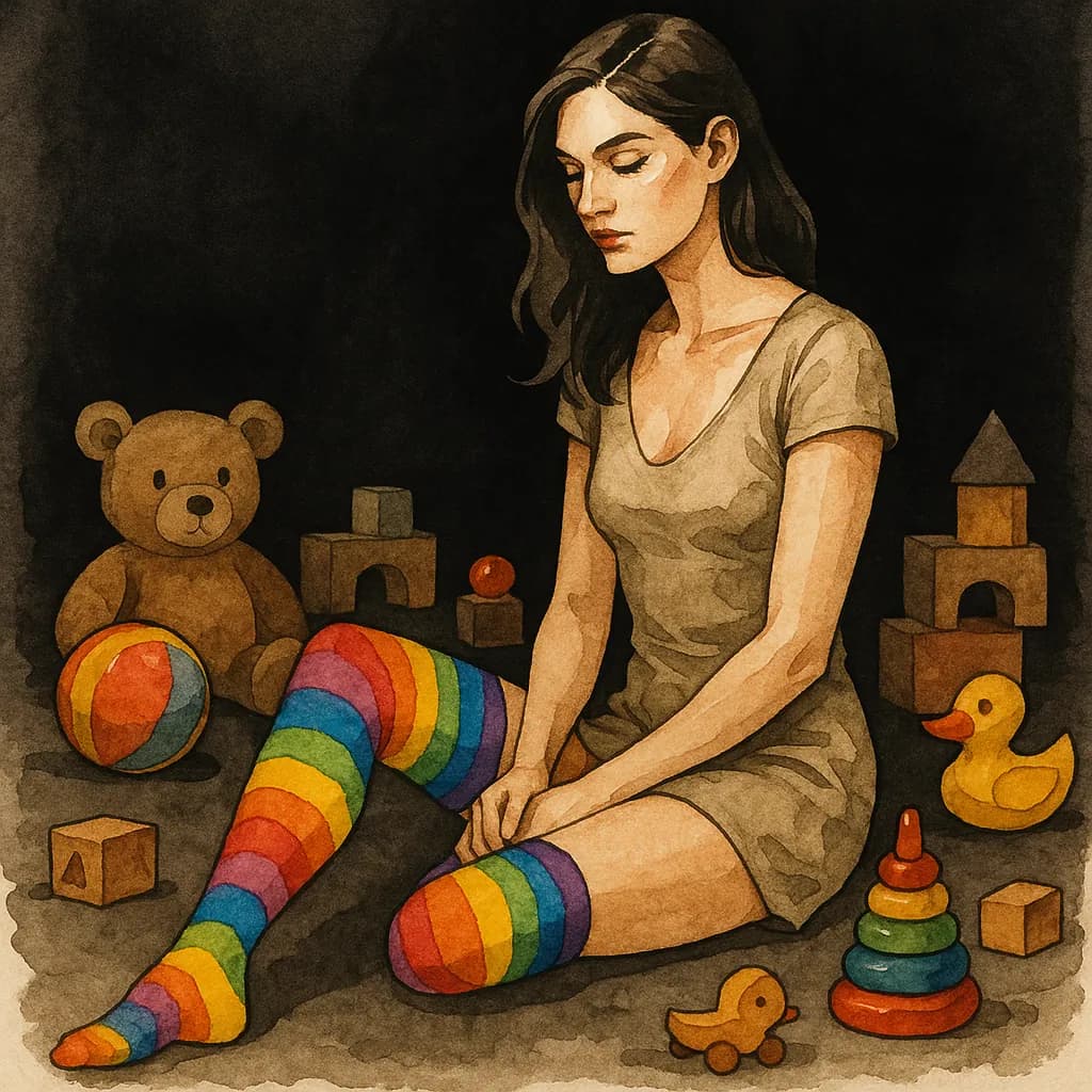 ABDL woman sitting in a room with toys